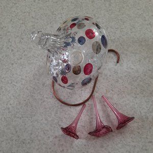 Hand blown Glass spotted Hummingbird Feeder